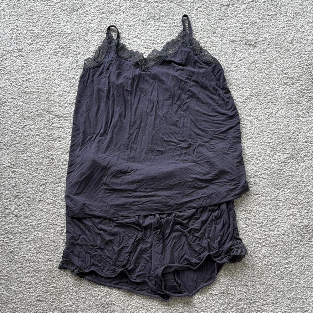 Gray Lace Trim Camisole and Shorts Set